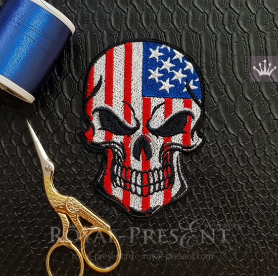 USA Flag Skull Machine Embroidery Design USA Flag Skull Machine Embroidery Design