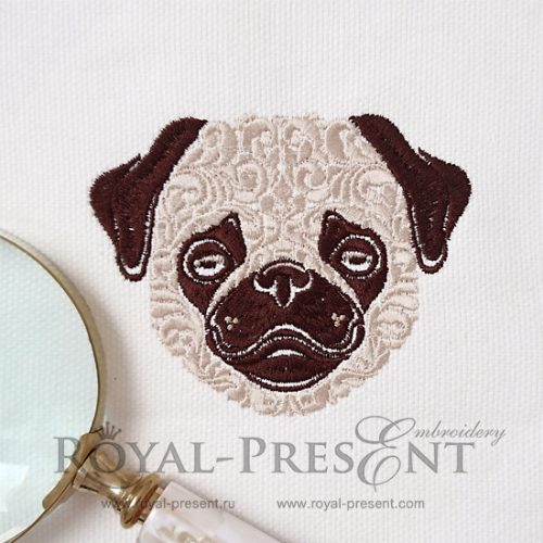Ornamental Machine Embroidery Design Pug dog