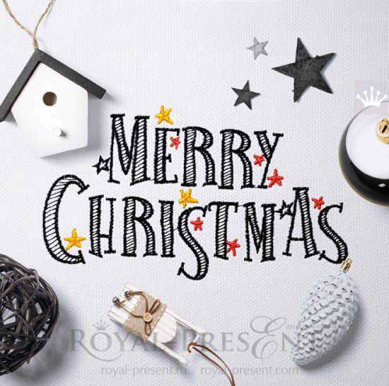Merry Christmas inscription Embroidery Design