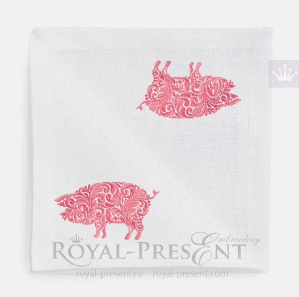 Ornamental Pig Machine Embroidery Design