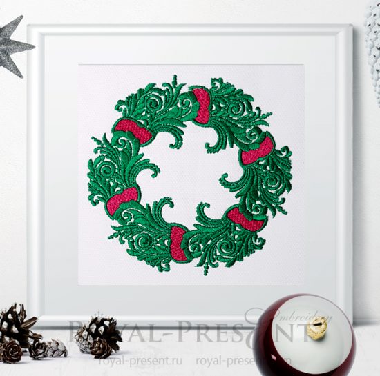 Ornamental Christmas Wreath Machine Embroidery Design Ornamental Christmas Wreath Machine Embroidery Design