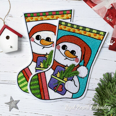 Christmas stocking with Snowman for Cutlery embroidery design - 2 sizes