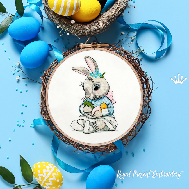 Baby Bunny Girl Small Easter Machine Embroidery Design - 4 sizes
