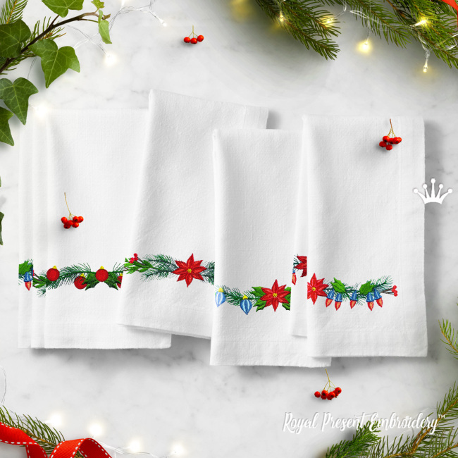 Christmas Poinsettia Borders Machine Embroidery Designs - 4 in 1