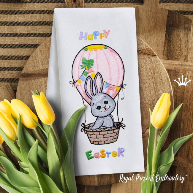 Easter Bunny in a Balloon Machine Embroidery Design - 3 Sizes