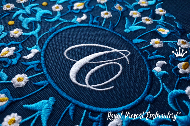 Blue Eastern Blank Monogram Machine Embroidery Design - 4 sizes