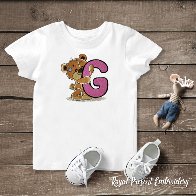 Teddy bear letter G Machine Embroidery Design - 4 sizes