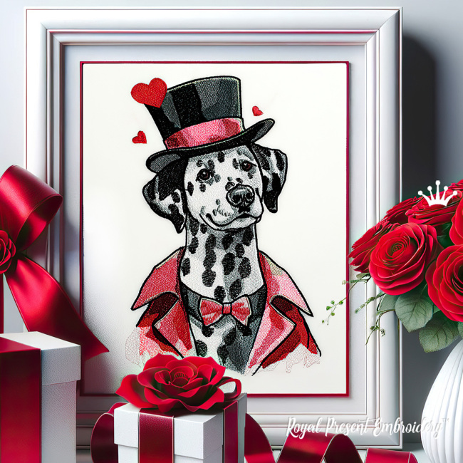 Valentine Dalmatian Dog in Love machine embroidery design