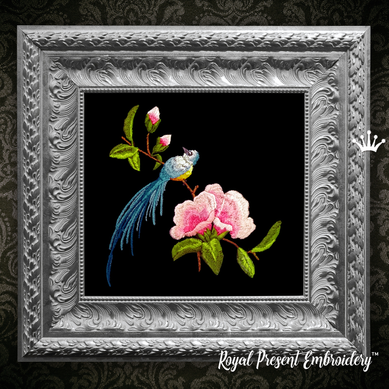 Long stitch machine embroidery design Beautiful Bird